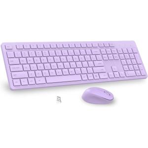 LeadsaiL Purple Wireless Keyboard and Mouse Combo, Full-Sized Ergonomic Computer Keyboard, 2.4GHz USB Cordless Keyboard Silent Mouse Set, 12 FN Shortcuts for Windows MacOS Laptop Computer