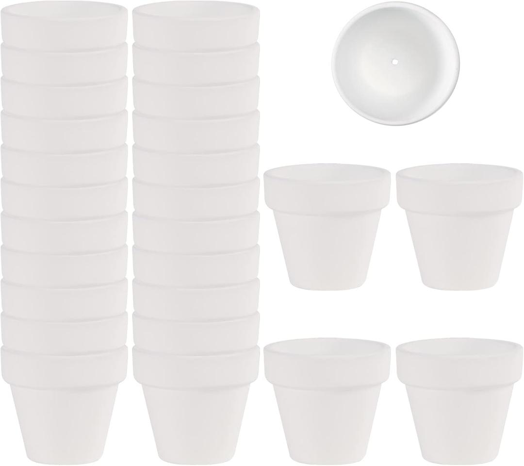 Fcacti 27 Pcs Small Mini White Clay Pots 2.1'' Terracotta Pot Clay Ceramic Pottery Planter Cactus Flower Pots Succulent Nursery Pots- Great for Window Boxes, Cactus, Plants, Crafts, Wedding Favors
