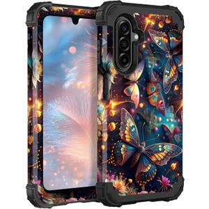 TEECOVER Heavy Duty Case for Samsung Galaxy A17, Blue Butterfly | Shockproof Full-Body Drop Protection Hard Plastic Bumper + Soft Silicone Rubber Protective Case for Women Girls.