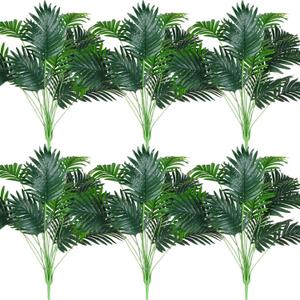 Tigeen 6 Pcs Artificial Palm Leaves Tree 33 Inch Fake Tropical Plant with Stems Large Faux Palm Leaf Bush Greenery for Hawaiian Luau, Jungle Safari, Pool Beach Party, Wedding, Garden, Indoor Outdoor