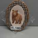 QZQE Bear Nursery Oval Wall Art Decor Framed, Kids Room Oval Canvas Prints, Neutral Gingham Bear Wild Animal Nursery Wall Hanging Decor for Kids Baby Toddler Boy Room Bedroom Playroom, 8.6x11.4 Inch