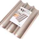 Baguette Pans for Baking 15" x 11", Carbon Steel 3 Loaf Nonstick Baguette Baking Tray for French & Italian Perforated French Bread Pan