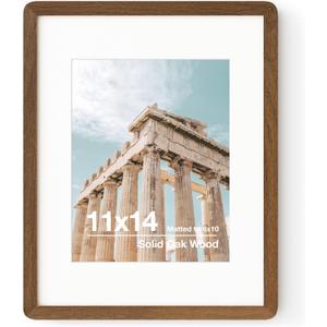 11x14 Picture Frame | Solid Oak Wood 11 x 14 Picture Frame With Mat For 8x10 | 11x14 Poster Frame | Plexiglas And Hanging Hardware Included | 11 By 14 Photo Frame Wood (Walnut, 1 Pack)