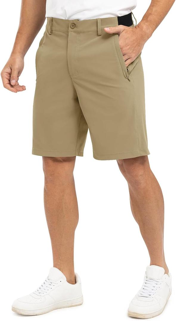 TBMPOY Men's 9" Golf Shorts Quick Dry Casual Shorts Dress Shorts Flat Front Stretch Lightweight for Work Business Travel (Beige, XXL)