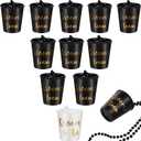 Maitys 12 Pieces Plastic Beaded Bridal Shot Glass Necklace Pink/Black and White with Gold Foil for Bachelor/Bachelorette Party Bridal Party