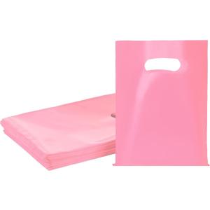 Pink 100 PCS Small Gift Bags, 6"x8" Goodie Party Favor Bags with Handle, Treat Retail Pouches for Kids Birthday, Christmas, Small Business