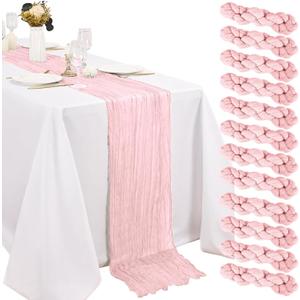 Pink Cheesecloth Table Runner 20 x120 Inch - 10FT Boho Rustic Gauze Cheese Cloth Table Runner for Wedding, Anniversary, Baby Shower, Easter, Spring Home Decor (12pack)