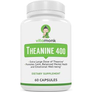VitaMonk L Theanine 400mg Supplement - L-Theanine 400mg with No Artificial Fillers - Extra Strength L Theanine Supplement - Ltheanine 60 Capsules, BBD: 01/2028