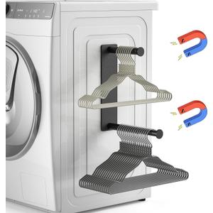 MFTEK Hanger Organizer Stacker, Magnetic Hanger Holder, Extendable Hanger Storage Rack for Washing Machine Closet Laundry Room Organization, Hanger Stand Rack for Adult Kids Velvet Hangers (Black)
