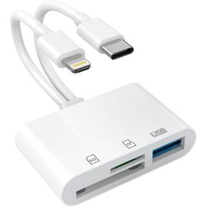 USB SD Card Reader SD Card Reader for iPhone, MBODMI USB-C & Lightning Dual Port Connectors,Digital Camera Adapter to iPhone USB C, Memory Card Reader Supports SD/Micro SD/USB 3.0 No App Required