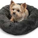 Best Friends by Sheri The Original Calming Donut Dog Bed for Extra-Small Dogs up to 10 lbs, Lux Faux Fur, Mink Dark Gray, 18" x 18"