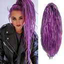 Purple Mixed Pink Wool Dreadlock Extensions 22 Inches Double Ended Hippie Single Dreads Extensions DE Ends 15 Strands Handmade Locs Extensions Reggae Style Crochet Hair for Wome