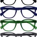 OPULIZE POP Reading Glasses for Women Men,Scratch Resistant Round Matt Frame with Spring Hinges, Black, Blue, Green, Grey +2.50 (Pack of 4)