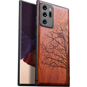 Carveit Wood Case for Galaxy Note20 Ultra Case [Hard Real Wood & Black Soft TPU] Protective Unique & Classy Wooden Cover Compatible with Samsung Note20 Ultra (Eternal Tree-Rosy) (Note20 Ultra 5G (6.9 inch))