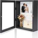 Muzilife 8x10 Shadow Box Picture Frame - 2.16" Interior Deep Wood & Glass Display Case Ready to Hang Memory Box Baby Sports Memorabilia, Wedding, Tickets, and Photos, Black