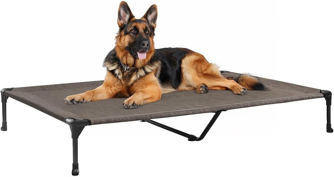 Veehoo Outdoor Elevated Dog Bed Large Sized Dogs, XL Cooling Raised Dog Cots Beds Training Platform Off Ground Hammock with Breathable Mesh, No-Slip Feet, 49"x33", Brown