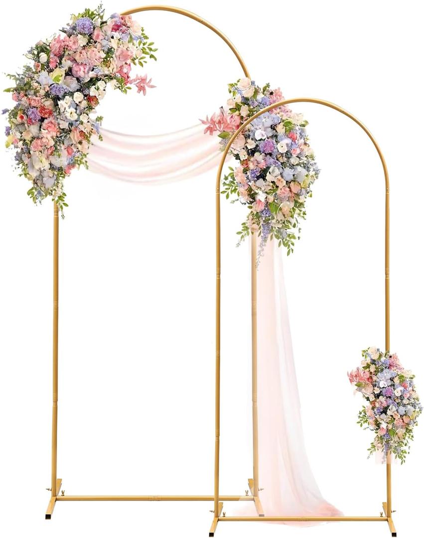 Wedding Arch Backdrop Stand Set of 2, Gold Metal Arch Backdrop Stand 7.2FT & 6FT Arched Backdrop Frame for Wedding Ceremony, Party, Baby Shower Decoration, Graduation Ceremony Decoration
