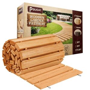 11.5FT Wooden Garden Pathway, Roll Out Walkway for Patio, Backyard and Outdoor Decor, Weatherproof, Non Slip and Easy to Install, Perfect for Beach, Wedding or Lawn (Natural)
