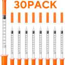 30PACK U-100 Syringes, 30G 5/16" (8mm) 1ml/cc Disposable Syringe, Individual Wrapped
