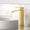 Rywuanku Tall Brushed Gold Bathroom Faucet Waterfall Spout, Single Handle Sink Faucet with Pop-up Drain & Deck Plate, Modern 1 Hole Vanity Faucet for Vessel Sink