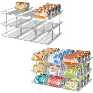 Attelite Can Organizer for Pantry, 6 Sets 3Tiers Can Storage Organizer Pantry, Soda Can Organizer for Fridge 72 Cans Rack Automatic Rolling Stackable Canned Food Organizer,Clear