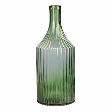 13.8 In Ribbed Glass Vase Green