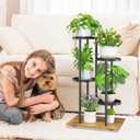 iDavosic.ly 4 Tier Plant Stand Indoor Outdoor, Tiered Corner Multiple Flower Pot Holder Shelf, Metal 30 Inch Tall Display Rack for Patio Porch Living Room Garden Balcony, Modern Black & Rustic Brown