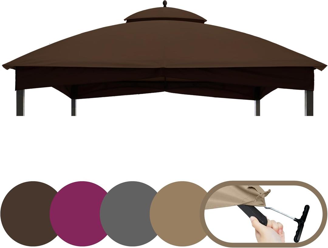 Tradesparker 10x12 Replacement Canopy Top for Lowe's Allen Roth Gazebo #GF-12S004B-1,Double Tiered Waterproof Gazebo Cover Roof with T-Hook, Brown
