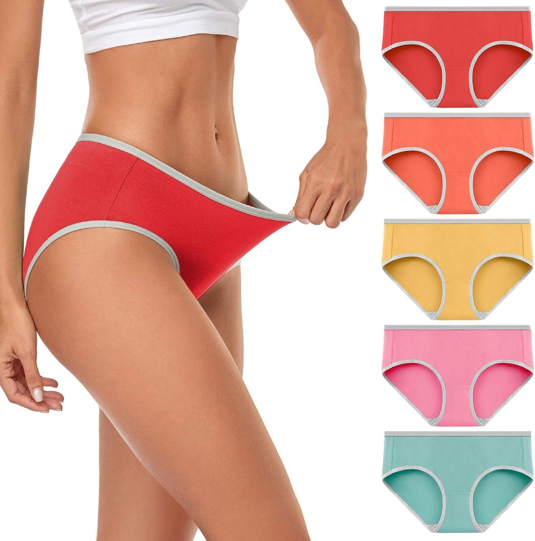wirarpa Women's Cotton Underwear Mid Low Rise Full Briefs Breathable Ladies Regular Plus Size Panties 5 Pack Small