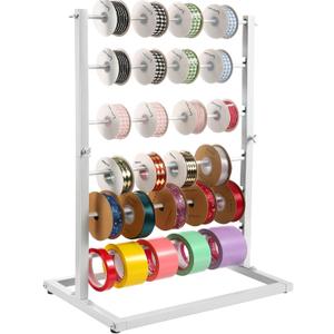 6 Tier Ribbon Organizer Rack - Metal Large Capacity Ribbon Holder for Craft Ribbon Washi Tape Arts & Crafts Supplies, Ribbon Storage Ribbon Rack for Craftroom, Florist Arts Wrapping, Cake Shop(White)
