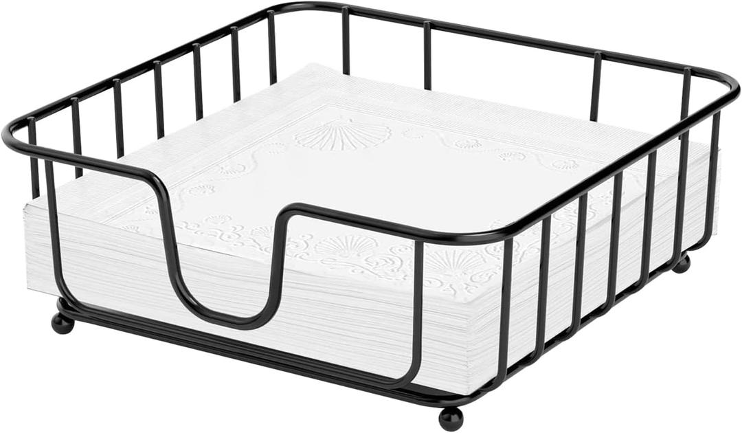 Napkin Holder for Table, Napkin Holders for Paper Napkins, Flat Metal Black Napkin Holders for Kitchen & Dining Table, 6.9" x 6.9" x 2.2" Inside Size (Black)