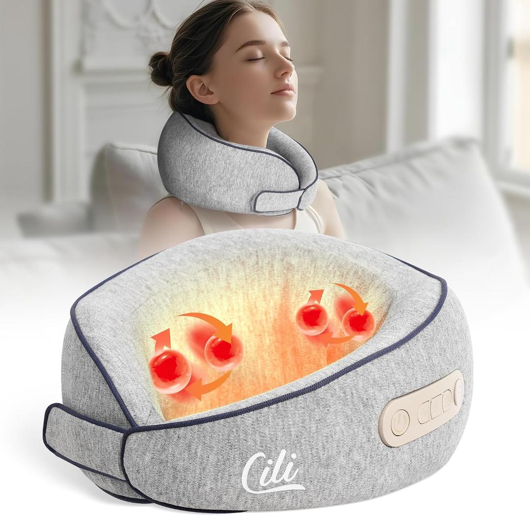 CILI Cordless Neck Massager Pillow with Heat, Shiatsu Neck Massager for Pain Relief Deep Tissue,Heated Massage Pillow for Travel,3 Adjustable Intensity, Mothers Day Gifts
