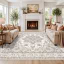 11x11 Living Room Square Rug: Washable Non Slip Stain Resistant Area Rug for Dining Room Bedroom Office High Traffic Area Soft Low Pile Carpet Vintage Distressed Farmhouse Floor Mat (11x11,Beige)