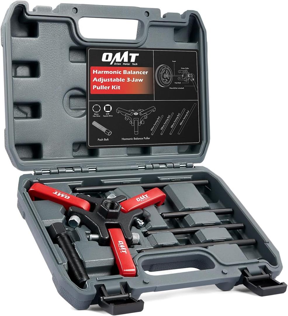 Orion Motor Tech Harmonic Balancer Puller Kit, Adjustable 3-Jaw Puller Set for Removing Harmonic Dampers & Balancers, 3-Jaw Pulley Puller Set Compatible with Chevy GM Chrysler Cadillac Ford More, Red