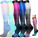 5 Pairs Plus Size Compression Socks for Men & Women Wide Calf 20-30 mmHg Graduated Compression Stockings for Giant Edema Swelling on Sale Discount Deals Helper Gifts Bulk Clearance(Stripe 03,2XL-3XL)