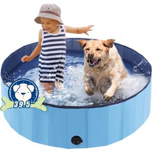 Foldable Dog Pool, Portable Pet Bath Tub and Kiddie Swimming Pool, Collapsible Bathtub for Puppies, Small, Medium and Large Dogs, Cats and Kids, 39.5 x 12 in, Blue