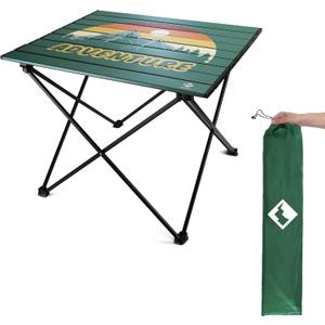 VILLEY Portable Camping Side Table, Ultralight Aluminum Folding Table with Mountain Silhouette Print and Carry Bag for Camping, Picnic, Beach, Travel, Large 24''