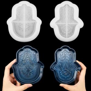 2 Pieces Hamsa Silicone Resin Mold Set Epoxy Resin Hamsa Hand Mold for Ashtray Soap Dish DIY Craft Art