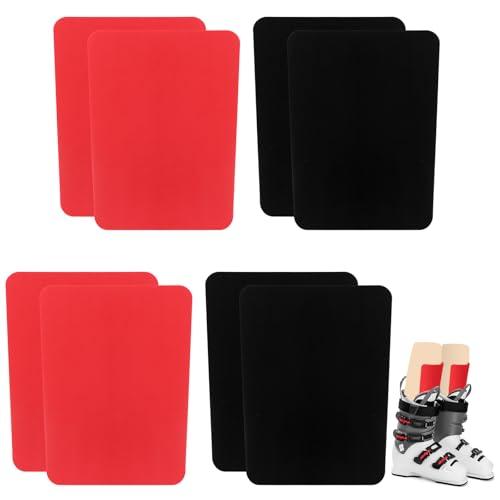 JolliLudo 8 Pcs 6.5 x 5 Inch Snowboard Shin Pads Foam Ski Shin Guards 2 Colors Padded Ski Boot Inserts Liner and Foot Friction Shins Bang Protection for Sports Skiing Snowboarding(Black, Red)