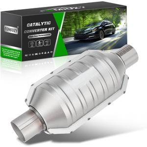 2 Inch 2" Inlet/Outlet Catalytic Converter Universal High Flow Front Cat Convertor Direct-Fit with O2 Port & Heat Shield (1 Pack)