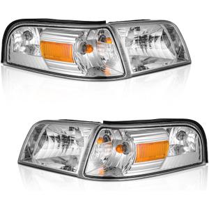 WEELMOTO for 2006-2011 Mercury Grand Marquis Headlights Assembly Replacement for 06-10 Grand Marquis Headlights Assembly Pair Headlamp+ Corner lamp (Clear Lens I Chrome Housing I Amber Reflector)