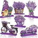 Bememo 6 Pcs Spring Table Decorations Wooden Lavender Tiered Tray Decor Rustic Purple Block Sign Table Centerpieces Farmhouse Freestanding Tabletop for Home Restaurant Kitchen Shelves Party Decor
