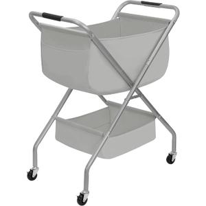STORAGE MANIAC Collapsible Laundry Cart with Wheels 31.5"H Rolling Laundry Hamper Clothes Basket with Wheels, Canvas Liner Sturdy Steel Frame Folding for Small Narrow Space Easy Storage, Grey