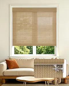 No Drill Cordless Bamboo Roman Shades, Light Filtering 31.5" W x 48" H, Brown
