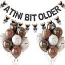 A Tini Bit Older Banner Martini Garland 12in Balloons With DIY Bow Ribbon for Themed Birthday Decorations - Espresso A Tiny Bit Older Birthday Party Decor (Brown)