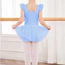 Arshiner Girls Ruffle Sleeve Ballet Dance Dress Tutu Skirted Leotard (6-7 Years, Blue)