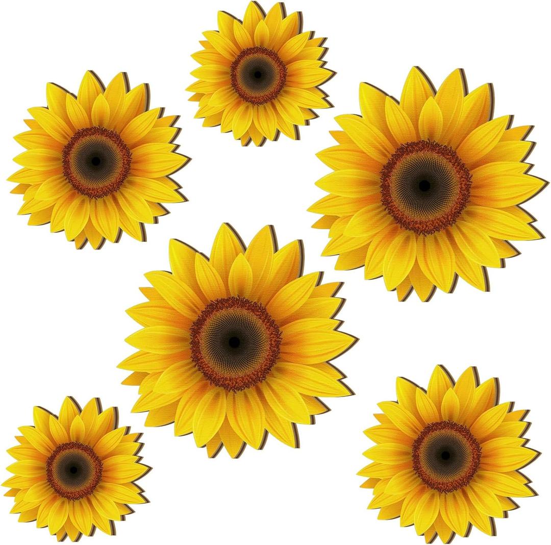 Thyle 6 Pcs Sunflower Wall Decor Wood Sunflower Wall Art Farmhouse Spring Flower Decorations Indoor Summer Wooden Hanging Sign for Kitchen Porch Home Decor