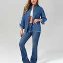 roswear Jean Shirt for Women Button Down Shirts Denim Tops Western Fall Outfits (Blue, XL)