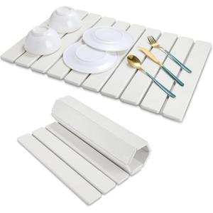 Large Stone Drying Mat for Kitchen Counter - 24"x16" Dirt-Resistant Quick Drying Fast Absorbent Non-Slip Diatomite Mat, Natural Diatomaceous Earth Dish Drying Pad for Dish Rack (White