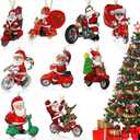27 Pcs Biker Santa Claus Christmas Ornaments Decorations Santa on Motorcycle Ornament Motorcycle Christmas Tree Wooden Hanging with Rope Creative Gifts for Xmas Tree Family